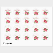 Roter Hibiskus Tropical Watercolor Hochzeitsticker Runder Aufkleber (Blatt)