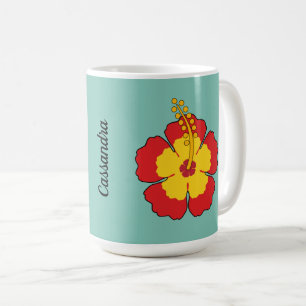 Roter Hibiskus Tropische Blume   Name hinzufügen Kaffeetasse