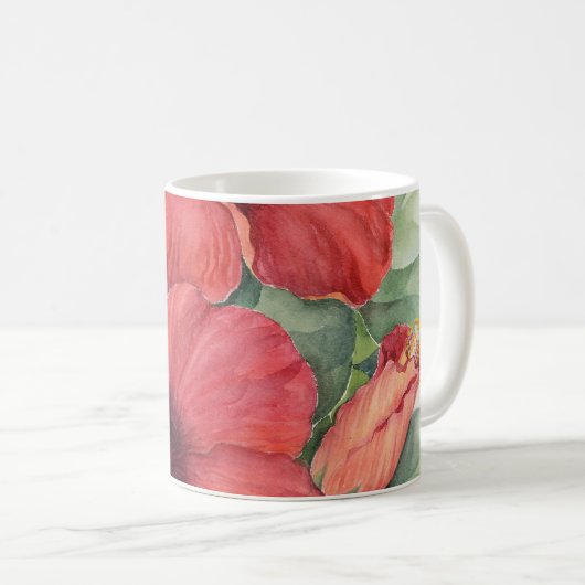 Roter Hibiskus-tropische Blumen-Malerei - multi Kaffeetasse (VorderseiteRechts)
