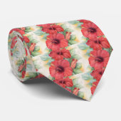 Roter Hibiskus-tropische Blumen-Malerei - multi Krawatte (Gerollt)