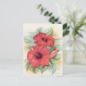 Roter Hibiskus Tropische Wasserfarben Kunst, Dicht Postkarte (Stehend Vorderseite)