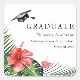 Roter Hibiskus Tropischer Abschluss Rundaufkleber Quadratischer Aufkleber