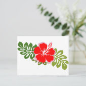 Roter Hibiskus und Blätter Postkarte (Stehend Vorderseite)