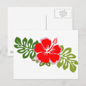 Roter Hibiskus und Blätter Postkarte (Vorne/Hinten)