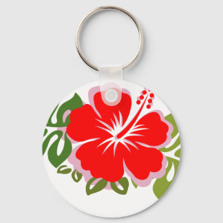 Roter Hibiskus und Blätter Schlüsselanhänger