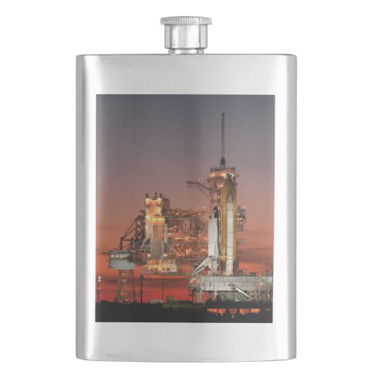 Roter Himmel beim Start der Space Shuttle Atlantis Flachmann (Vorderseite)