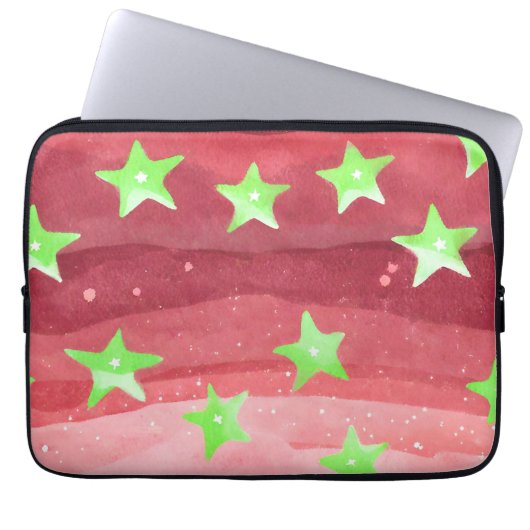 Roter Himmel mit Sternen Laptopschutzhülle (Vorderseite)