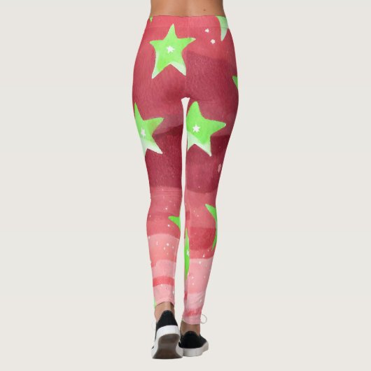Roter Himmel mit Sternen Leggings (Rückseite)
