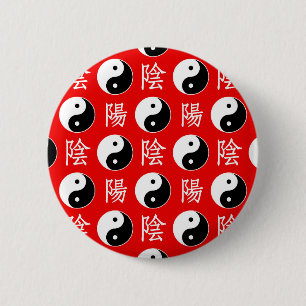 Roter Hintergrund Chinesisches Yinyang-Muster Button