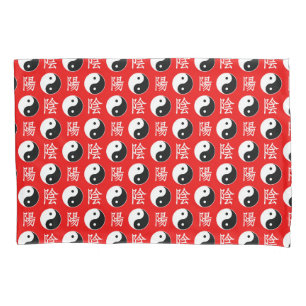 Roter Hintergrund Chinesisches Yinyang-Muster Kissenbezug