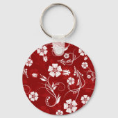 Roter Hintergrund der weißen Blume Schlüsselanhänger (Rückseite)