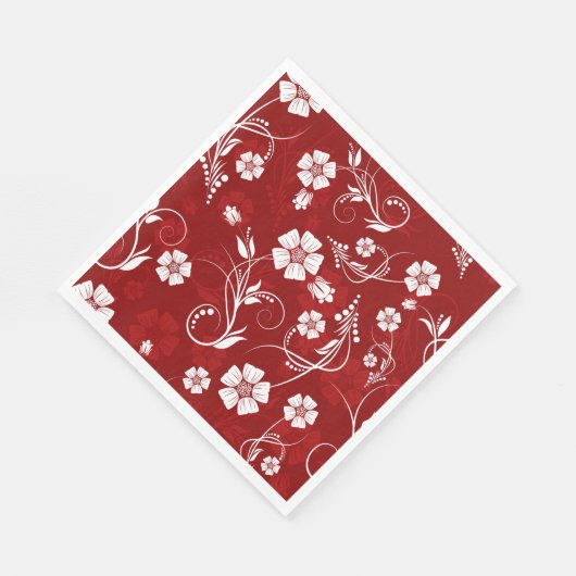 Roter Hintergrund der weißen Blume Serviette (Ecke)