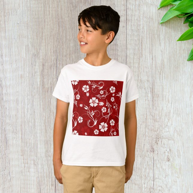 Roter Hintergrund der weißen Blume T-Shirt (Von Creator hochgeladen)