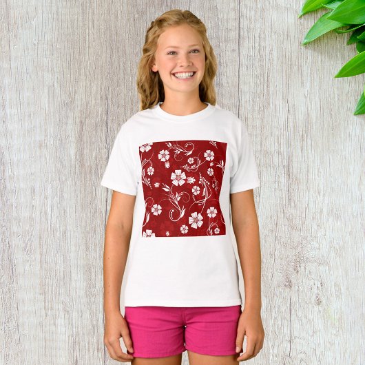 Roter Hintergrund der weißen Blume T-Shirt