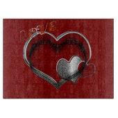 Roter Hintergrund des Zauberglases des Herzens Schneidebrett (Vorderseite)