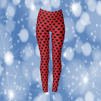 Roter Hintergrund für schwarze Herzen Leggings