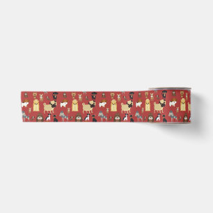 roter Hintergrund Hunde Muster. Satinband