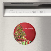 Roter Hintergrund mit dekorativem Weihnachtsbaum Magnet (In Situ (Geschirrspüler))