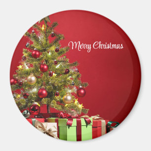 Roter Hintergrund mit dekorativem Weihnachtsbaum Magnet