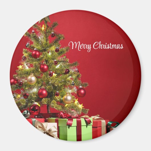 Roter Hintergrund mit dekorativem Weihnachtsbaum Magnet (Vorne)