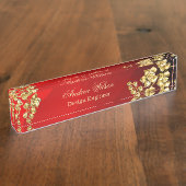 Roter Hintergrund mit goldenen Rose personalisiert Namensplakette (Seite)