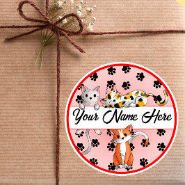 Roter Hintergrund mit Niedlichen Kätzchen Runder Aufkleber