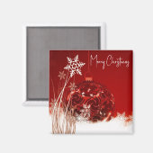 Roter Hintergrund mit Weihnachtsball Magnet (Vorderseite/Rückseite)