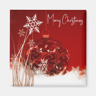 Roter Hintergrund mit Weihnachtsball Magnet