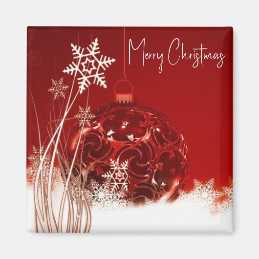 Roter Hintergrund mit Weihnachtsball Magnet (Vorne)