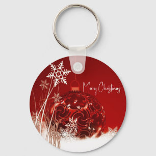 Roter Hintergrund mit Weihnachtsball Schlüsselanhänger