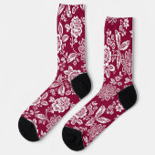 Roter Hintergrund mit weißer Blüte Socken (Linkes Detail)