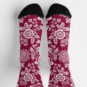 Roter Hintergrund mit weißer Blüte Socken (Oben)
