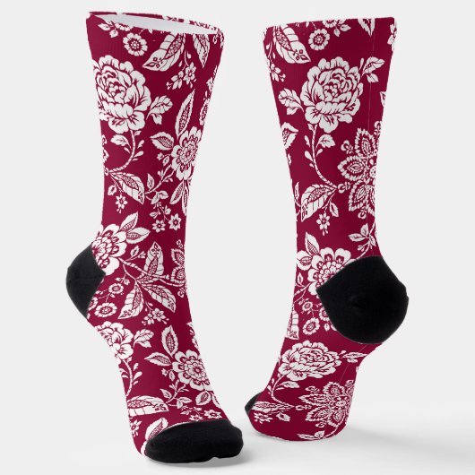 Roter Hintergrund mit weißer Blüte Socken (Gewinkelt)