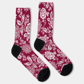 Roter Hintergrund mit weißer Blüte Socken (Rechts)