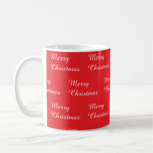 Roter Hintergrund mit wiederholtem Merry Christmas Kaffeetasse