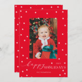 Roter Hintergrund Pompom Polka Dot Foto Ferienkart Einladung (Vorne/Hinten)
