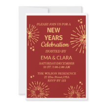 Roter Hintergrund und Feuerwerk glücklich neue Jah