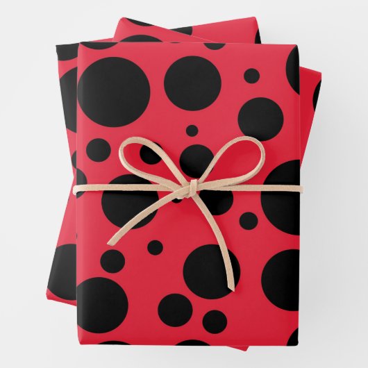 Roter Hintergrund und schwarzes Punktmuster  Geschenkpapier Set (Beispiel)