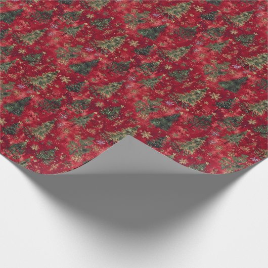 Roter Hintergrund Weihnachten: Ein Wald mit Bäumen Geschenkpapier (Ecke)