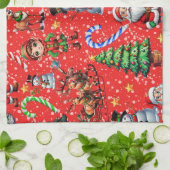 Roter Hintergrund Weihnachtsdekorationsmuster Geschirrtuch (Gefaltet)