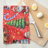 Roter Hintergrund Weihnachtsdekorationsmuster Geschirrtuch (Viertel Falte)