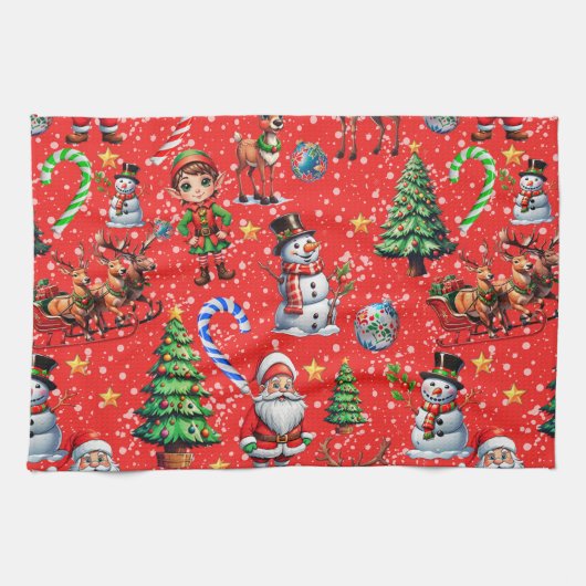 Roter Hintergrund Weihnachtsdekorationsmuster Geschirrtuch (Horizontal)