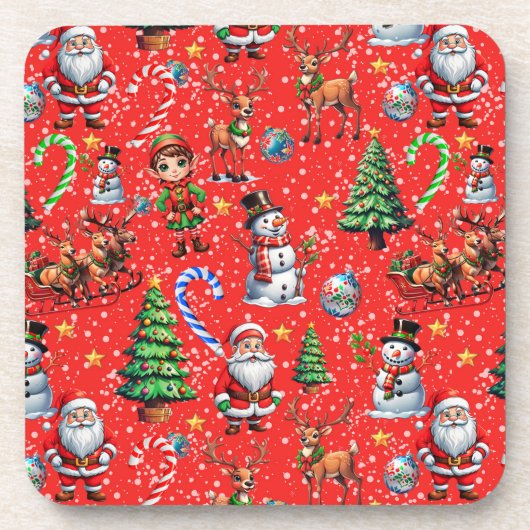 Roter Hintergrund Weihnachtsdekorationsmuster Getränkeuntersetzer (Vorderseite)
