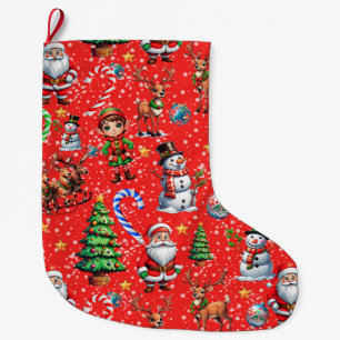 Roter Hintergrund Weihnachtsdekorationsmuster Großer Weihnachtsstrumpf