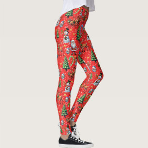 Roter Hintergrund Weihnachtsdekorationsmuster Leggings