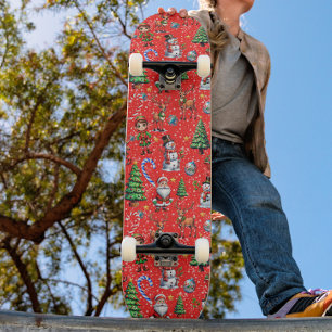 Roter Hintergrund Weihnachtsdekorationsmuster Skateboard