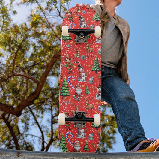 Roter Hintergrund Weihnachtsdekorationsmuster Skateboard