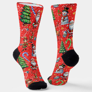 Roter Hintergrund Weihnachtsdekorationsmuster Socken