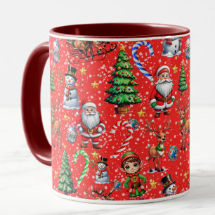Roter Hintergrund Weihnachtsdekorationsmuster Tasse