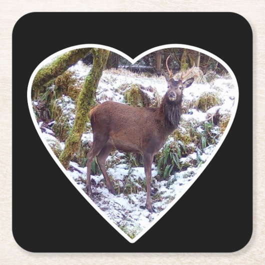 Roter Hirsch im Schnee Papier Untersetzer (Vorderseite)